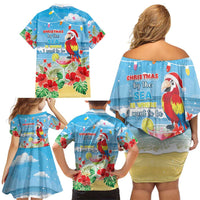 Hawaii Christmas Family Matching Off Shoulder Short Dress and Hawaiian Shirt Funny Macaw Parrot Tropical Vibe LT05 - Wonder Print Shop