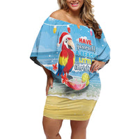 Hawaii Christmas Off Shoulder Short Dress Funny Macaw Parrot Tropical Vibe LT05 - Wonder Print Shop