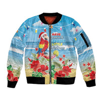 Hawaii Christmas Sleeve Zip Bomber Jacket Funny Macaw Parrot Tropical Vibe LT05 - Wonder Print Shop
