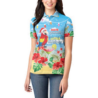 Hawaii Christmas Women Polo Shirt Funny Macaw Parrot Tropical Vibe LT05 - Wonder Print Shop