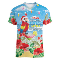 Hawaii Christmas Women V-Neck T-Shirt Funny Macaw Parrot Tropical Vibe LT05 - Wonder Print Shop