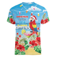 Hawaii Christmas Women V-Neck T-Shirt Funny Macaw Parrot Tropical Vibe LT05 - Wonder Print Shop