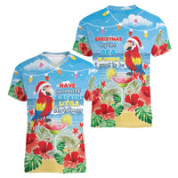 Hawaii Christmas Women V-Neck T-Shirt Funny Macaw Parrot Tropical Vibe LT05 - Wonder Print Shop