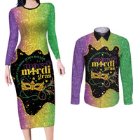 Mardi Gras Couples Matching Long Sleeve Bodycon Dress and Long Sleeve Button Shirt Laissez Les Bons Temps Rouler