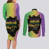 Mardi Gras Couples Matching Long Sleeve Bodycon Dress and Long Sleeve Button Shirt Laissez Les Bons Temps Rouler