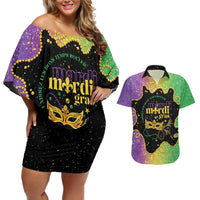 Mardi Gras Couples Matching Off Shoulder Short Dress and Hawaiian Shirt Laissez Les Bons Temps Rouler