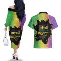 Mardi Gras Couples Matching Off The Shoulder Long Sleeve Dress and Hawaiian Shirt Laissez Les Bons Temps Rouler