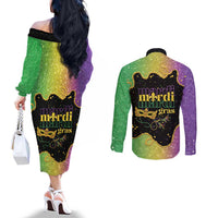 Mardi Gras Couples Matching Off The Shoulder Long Sleeve Dress and Long Sleeve Button Shirt Laissez Les Bons Temps Rouler