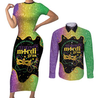 Mardi Gras Couples Matching Short Sleeve Bodycon Dress and Long Sleeve Button Shirt Laissez Les Bons Temps Rouler