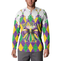 Love Mardi Gras Button Sweatshirt Coquette Bow Glitter Style