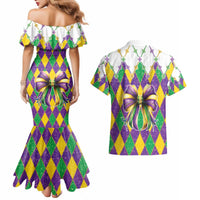 Love Mardi Gras Couples Matching Mermaid Dress and Hawaiian Shirt Coquette Bow Glitter Style
