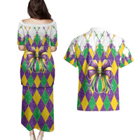 Love Mardi Gras Couples Matching Puletasi and Hawaiian Shirt Coquette Bow Glitter Style