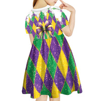 Love Mardi Gras Kid Short Sleeve Dress Coquette Bow Glitter Style