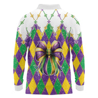 Love Mardi Gras Long Sleeve Polo Shirt Coquette Bow Glitter Style