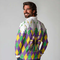 Love Mardi Gras Long Sleeve Polo Shirt Coquette Bow Glitter Style