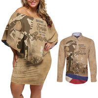 Philippines Memorial Day Couples Matching Off Shoulder Short Dress and Long Sleeve Button Shirt Honor The Fallen