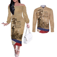 Philippines Memorial Day Couples Matching Off The Shoulder Long Sleeve Dress and Long Sleeve Button Shirt Honor The Fallen