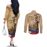 Philippines Memorial Day Couples Matching Off The Shoulder Long Sleeve Dress and Long Sleeve Button Shirt Honor The Fallen
