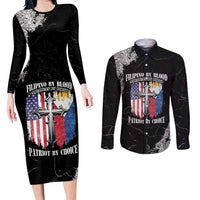 Personalized Philippines And USA Couples Matching Long Sleeve Bodycon Dress and Long Sleeve Button Shirt Grunge Style