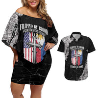 Personalized Philippines And USA Couples Matching Off Shoulder Short Dress and Hawaiian Shirt Grunge Style