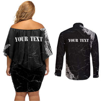 Personalized Philippines And USA Couples Matching Off Shoulder Short Dress and Long Sleeve Button Shirt Grunge Style