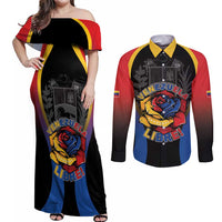 Venezuela Libre Couples Matching Off Shoulder Maxi Dress and Long Sleeve Button Shirt Freedom And National Pride - Wonder Print Shop