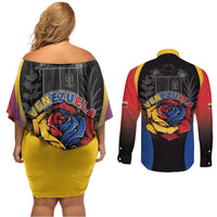 Venezuela Libre Couples Matching Off Shoulder Short Dress and Long Sleeve Button Shirt Freedom And National Pride - Wonder Print Shop