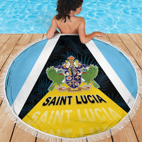 Saint Lucia Beach Blanket Coat Of Arm With Palm Leaf Pattern