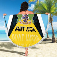 Saint Lucia Beach Blanket Coat Of Arm With Palm Leaf Pattern
