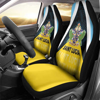 Saint Lucia Car Seat Cover Coat Of Arm With Palm Leaf Pattern