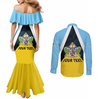 Personalised Saint Lucia Couples Matching Mermaid Dress and Long Sleeve Button Shirt Coat Of Arm With Palm Leaf Pattern