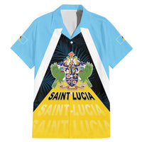 Personalised Saint Lucia Family Matching Mermaid Dress and Hawaiian Shirt Coat Of Arm With Palm Leaf Pattern