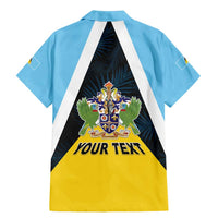 Personalised Saint Lucia Family Matching Mermaid Dress and Hawaiian Shirt Coat Of Arm With Palm Leaf Pattern