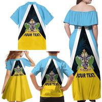 Personalised Saint Lucia Family Matching Off Shoulder Maxi Dress and Hawaiian Shirt Coat Of Arm With Palm Leaf Pattern