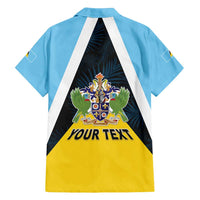 Personalised Saint Lucia Family Matching Off Shoulder Short Dress and Hawaiian Shirt Coat Of Arm With Palm Leaf Pattern
