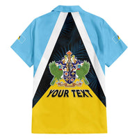 Personalised Saint Lucia Family Matching Short Sleeve Bodycon Dress and Hawaiian Shirt Coat Of Arm With Palm Leaf Pattern