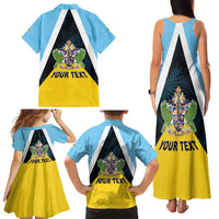Personalised Saint Lucia Family Matching Tank Maxi Dress and Hawaiian Shirt Coat Of Arm With Palm Leaf Pattern