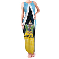Personalised Saint Lucia Family Matching Tank Maxi Dress and Hawaiian Shirt Coat Of Arm With Palm Leaf Pattern
