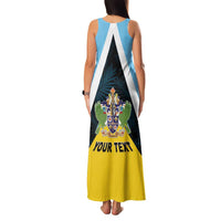 Personalised Saint Lucia Family Matching Tank Maxi Dress and Hawaiian Shirt Coat Of Arm With Palm Leaf Pattern