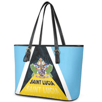 Saint Lucia Leather Tote Bag Coat Of Arm With Palm Leaf Pattern