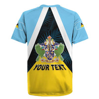 Personalised Saint Lucia Rugby Jersey Coat Of Arm With Palm Leaf Pattern