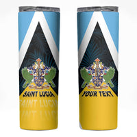 Personalised Saint Lucia Skinny Tumbler Coat Of Arm With Palm Leaf Pattern