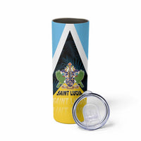 Personalised Saint Lucia Skinny Tumbler Coat Of Arm With Palm Leaf Pattern