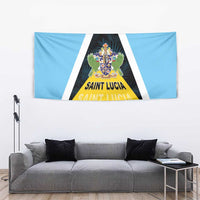 Saint Lucia Tapestry Coat Of Arm With Palm Leaf Pattern