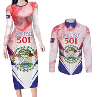 Personalized Belize 501 Couples Matching Long Sleeve Bodycon Dress and Long Sleeve Button Shirt Coat Of Arms