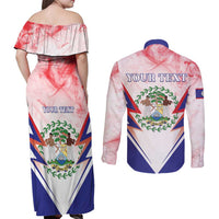 Personalized Belize 501 Couples Matching Off Shoulder Maxi Dress and Long Sleeve Button Shirt Coat Of Arms