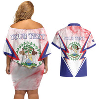 Personalized Belize 501 Couples Matching Off Shoulder Short Dress and Hawaiian Shirt Coat Of Arms
