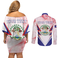 Personalized Belize 501 Couples Matching Off Shoulder Short Dress and Long Sleeve Button Shirt Coat Of Arms