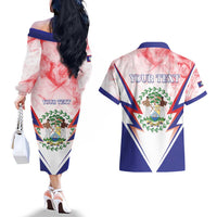 Personalized Belize 501 Couples Matching Off The Shoulder Long Sleeve Dress and Hawaiian Shirt Coat Of Arms