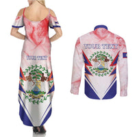 Personalized Belize 501 Couples Matching Summer Maxi Dress and Long Sleeve Button Shirt Coat Of Arms